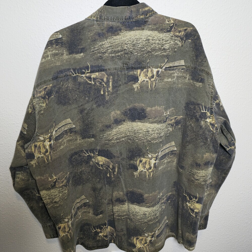 Vintage Canyon Guide Elk Deer Print Shirt 2X 90s Outdoors Cotton Button Up - Picture 2 of 8